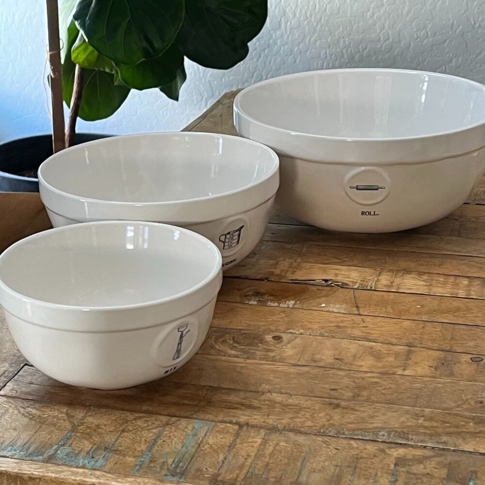 Rae Dunn Artisan Collection Mixing Bowl Set (3) Roll Measure Mix Kitchen Set